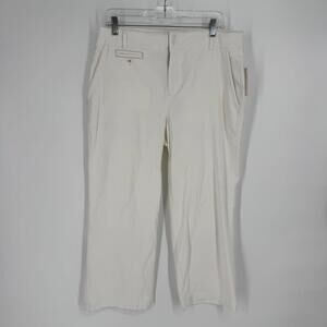 Anthropologie Maeve pants 10 white cotton high rise wide leg crop minimalist
